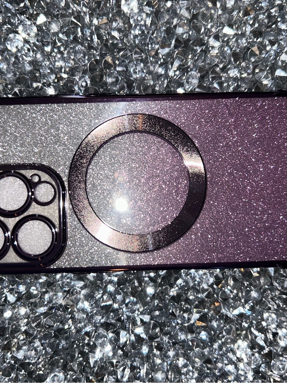 iPhone 15 pro Purple Glitter Magnetic Phone Case with Camera Protection